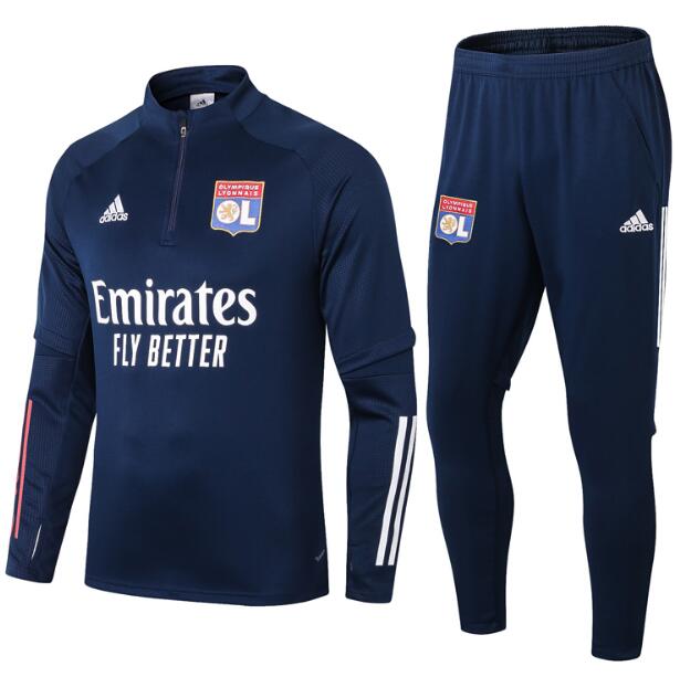 Lyon Dark Blue Sweatshirt Training Kits with Trousers 2020/21